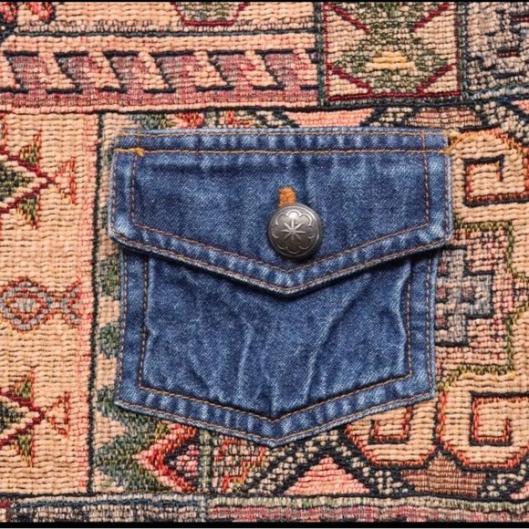 Vintage Denim Tapestry Woven Vest Southwestern Aztec Pattern Women's Petite S - Picture 3 of 11